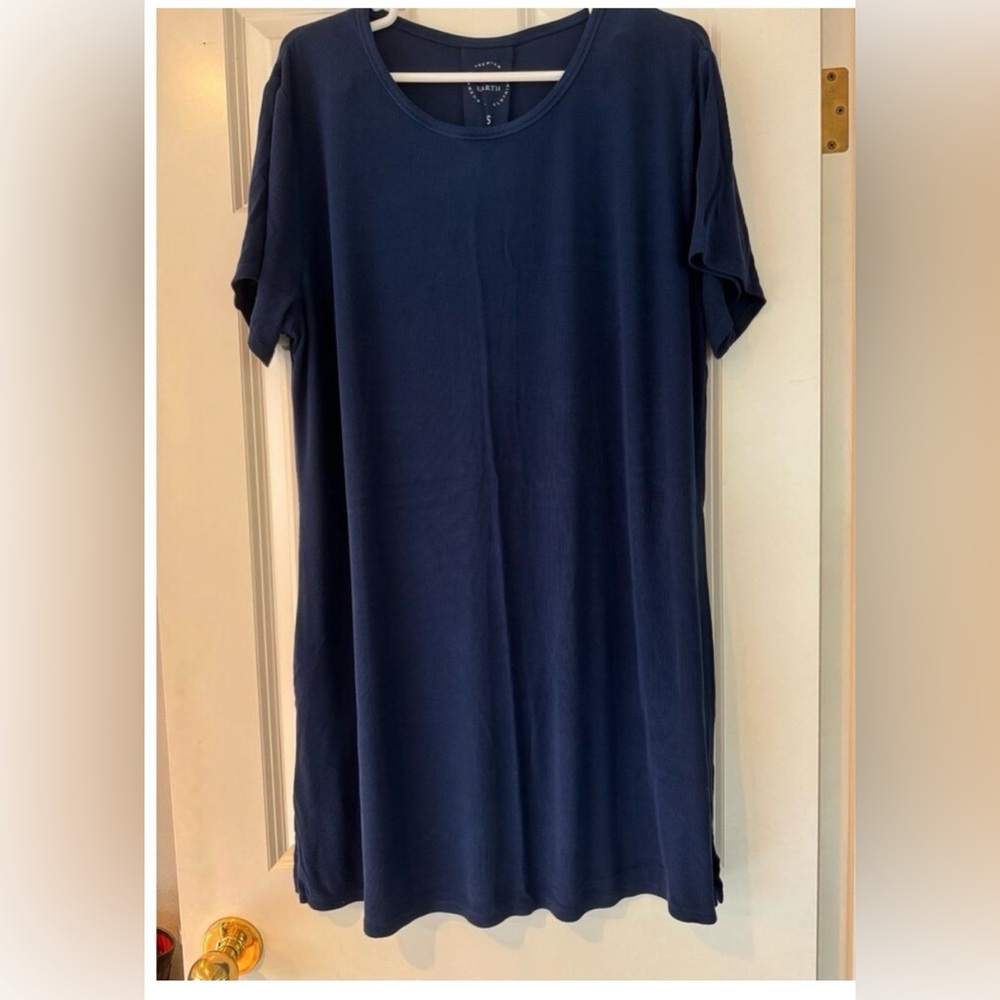 Women's COZY EARTH Bamboo Rib-Knit Boyfriend Sleep Dress in Navy Size Small